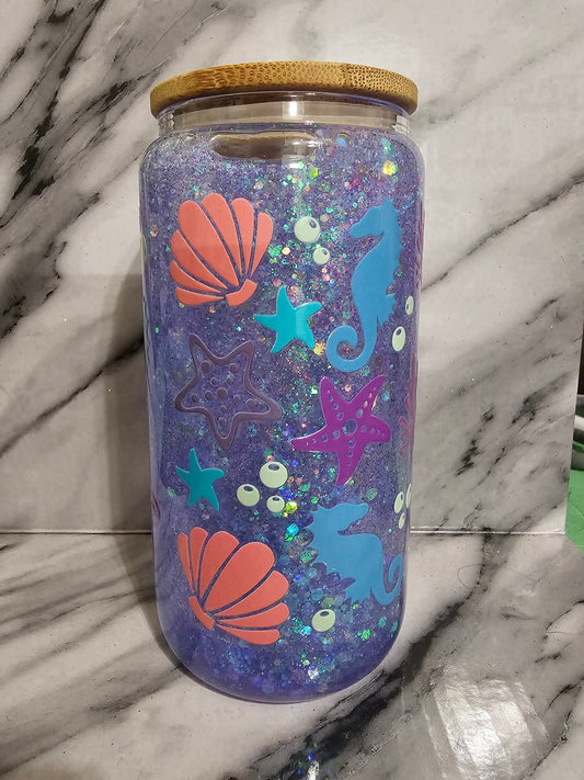Custom Made - 16 oz Glass - Glitter Tumbler